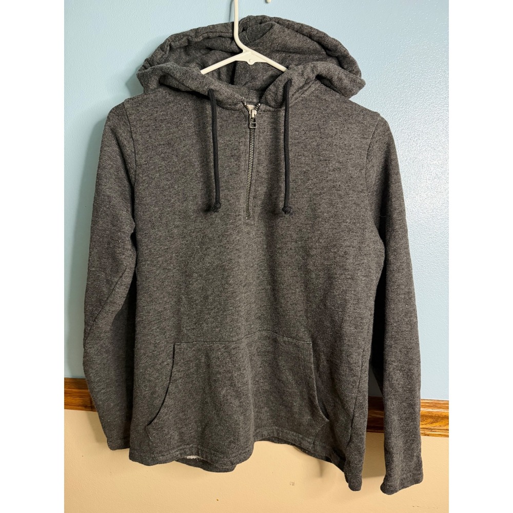 Ivory Ella Womens Charcoal Gray Heather Quarter Zip Elephant Logo Hoodie Small